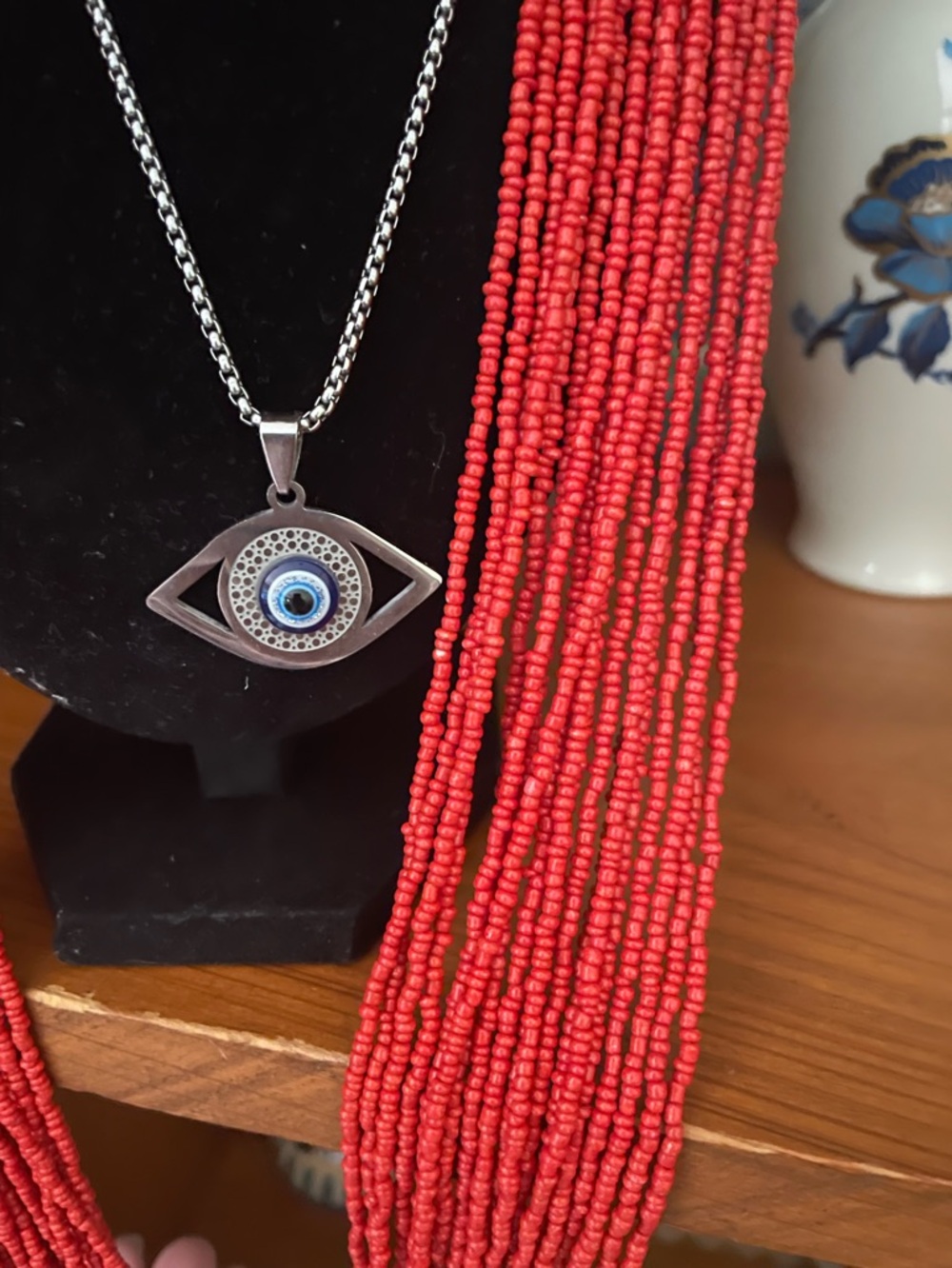 Vintage Seed Bead Necklace, Evil Eye Necklace & Sunburst Pendant - Picture 2 of 5